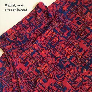 M Lularoe Maxi Skirt, pink Swedish style horses